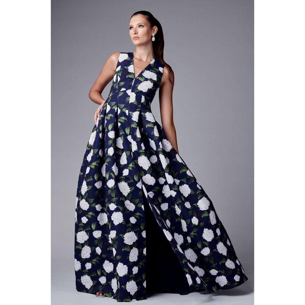 SACHIN + BABI BROOKE GOWN - NAVY/IVORY MOONLIT GARDEN US 2 $875